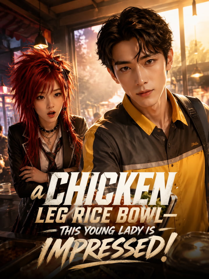 A chicken leg rice bowl—this young lady is impressed!