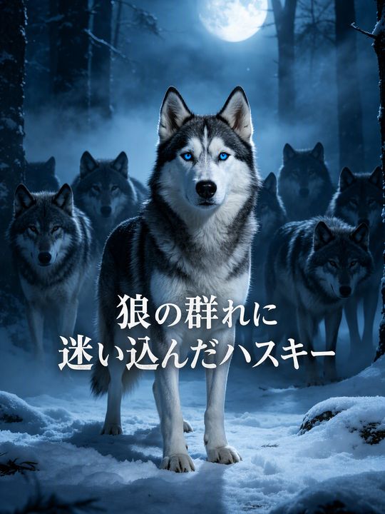 狼の群れに迷い込んだハスキー